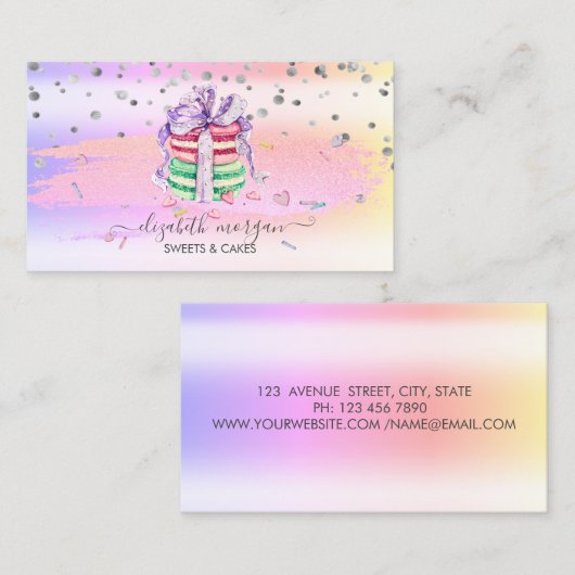 Moderne glitterpenseelstreek ombre Macarons Visitekaartje (Voorkant / Achterkant)