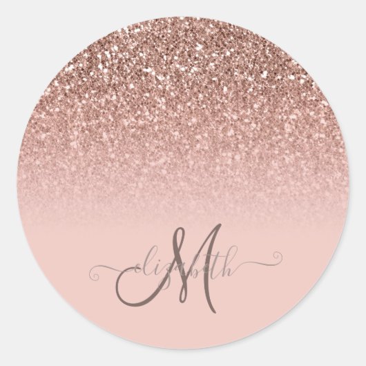 Moderne Glitters Glitter Ombre Koel Monogram Ronde Sticker (Voorkant)