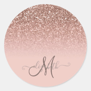 Moderne Glitters Glitter Ombre Koel Monogram Ronde Sticker