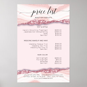 Moderne, glitters, roze prijstlijst Poster