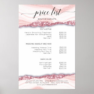 Moderne, glitters, roze-witte prijslijst Poster