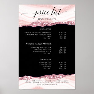 Moderne, glitters, roze-zwart prijzenlijst Poster