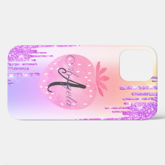 Moderne glitterschijven, Ombre, Monogram aardbei Case-Mate iPhone Case (Achterkant (horizontaal))