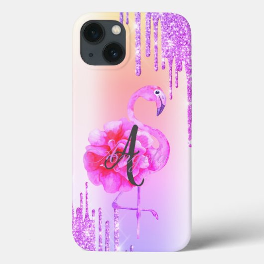 Moderne glitterschijven, Ombre, Monogram, Flamingo Case-Mate iPhone Case (Achterkant)