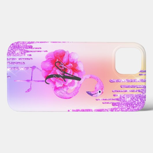 Moderne glitterschijven, Ombre, Monogram, Flamingo Case-Mate iPhone Case (Achterkant (horizontaal))