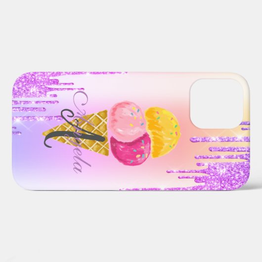 Moderne glitterschijven, Ombre, Monogram Ice Cream Case-Mate iPhone Case (Achterkant (horizontaal))