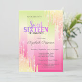 Moderne glitterschijven ombre Stripes Sweet 16 Kaart (Staand voorkant)