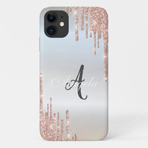 Moderne glitterslierten Roze Goud, Zilver Monogram Case-Mate iPhone Case