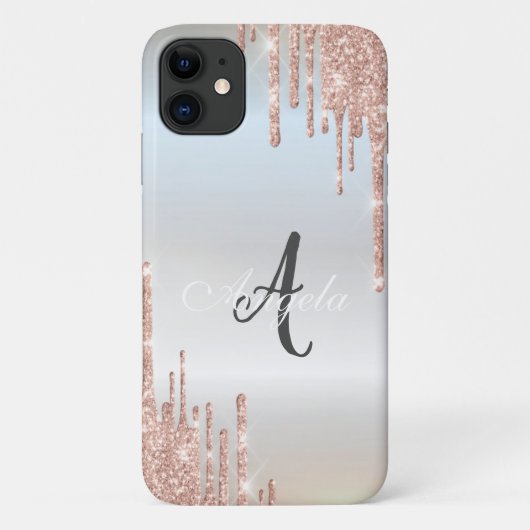 Moderne glitterslierten Roze Goud, Zilver Monogram Case-Mate iPhone Case (Achterkant)