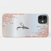 Moderne glitterslierten Roze Goud, Zilver Monogram Case-Mate iPhone Case (Achterkant (horizontaal))