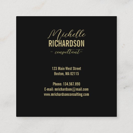 Moderne Glittery Gold Brush Strokes Cirkel op Zwar Vierkante Visitekaartje (Achterkant)