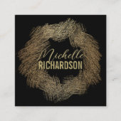 Moderne Glittery Gold Brush Strokes Cirkel op Zwar Vierkante Visitekaartje (Voorkant)