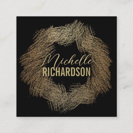 Moderne Glittery Gold Brush Strokes Cirkel op Zwar Vierkante Visitekaartje (Voorkant)