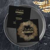 Moderne Glittery Gold Brush Strokes Cirkel op Zwar Vierkante Visitekaartje