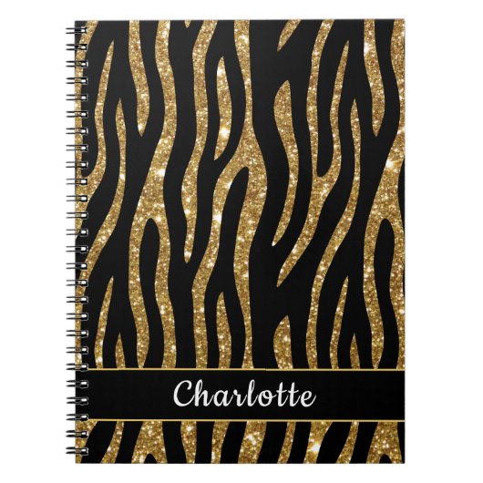 Moderne Glittery Gold Tiger Stripe Notitieboek (Voorkant)