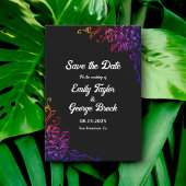 Moderne gloed neon kleuren Rozen chique bloemenbru Save The Date