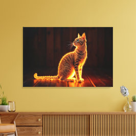 Moderne gloed tabby kat blauwe ogen fantasie kunst canvas afdruk