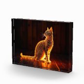 Moderne gloed tabby kat blauwe ogen fantasie kunst fotoblokken (Rechts)