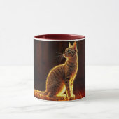 Moderne gloed tabby kat blauwe ogen fantasie kunst mok (Midden)