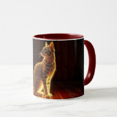 Moderne gloed tabby kat blauwe ogen fantasie kunst mok (Voorkant rechts)