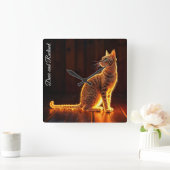 Moderne gloed tabby kat blauwe ogen fantasie kunst vierkante klok (Huis)