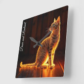 Moderne gloed tabby kat blauwe ogen fantasie kunst vierkante klok (Hoek)
