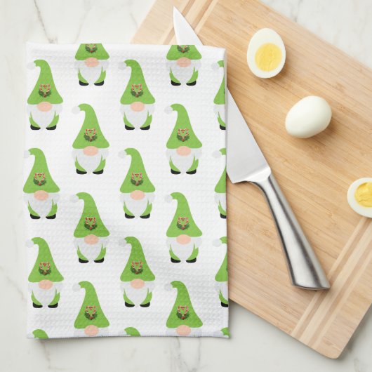 Moderne Gnome Candy Cane Heart NAAM Kerstplezier Theedoek (Quarter Fold)