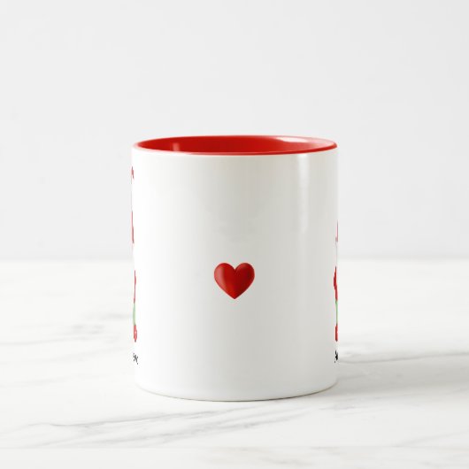 Moderne gnoom gekleed in groen en rood tweekleurige koffiemok (Center)