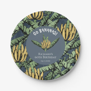 Moderne Go Bananen Marine Blauw Geel Banaan Blader Papieren Bordje