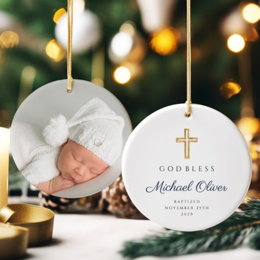 Moderne God zegene religieus kruis doopsel Keramisch Ornament