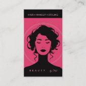 Moderne Godin Make-up Haar Nagels Roze Zwart Chic Visitekaartje (Voorkant)