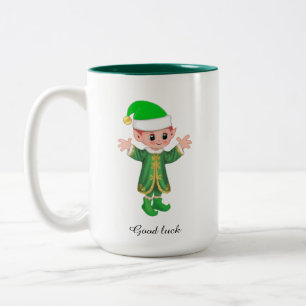 Moderne Goede Geluk Elf met Script en Monogram Mok