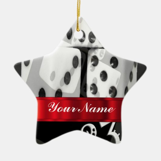 Moderne gokdobbelstenen keramisch ornament (Voorkant)