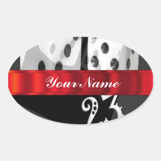 Moderne gokdobbelstenen ovale sticker (Voorkant)