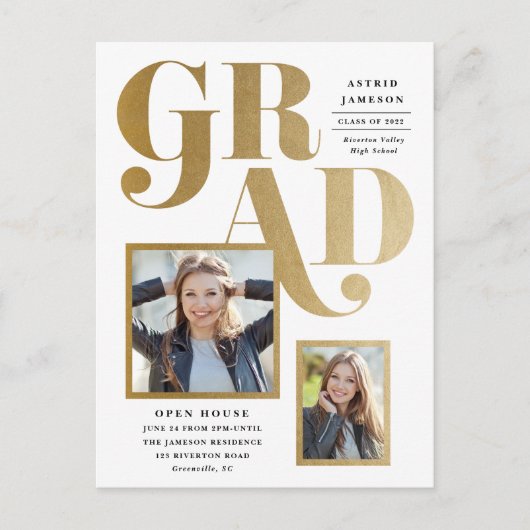 Moderne Gold Afstudeerder 2 Fotogradatie Partij Briefkaart (Voorkant)