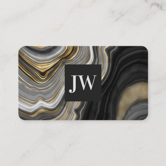 Moderne Gold Agate Stone Monogram Professional Visitekaartje (Voorkant)