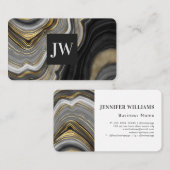 Moderne Gold Agate Stone Monogram Professional Visitekaartje (Voorkant / Achterkant)