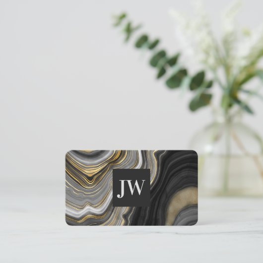 Moderne Gold Agate Stone Monogram Professional Visitekaartje (Staand voorkant)