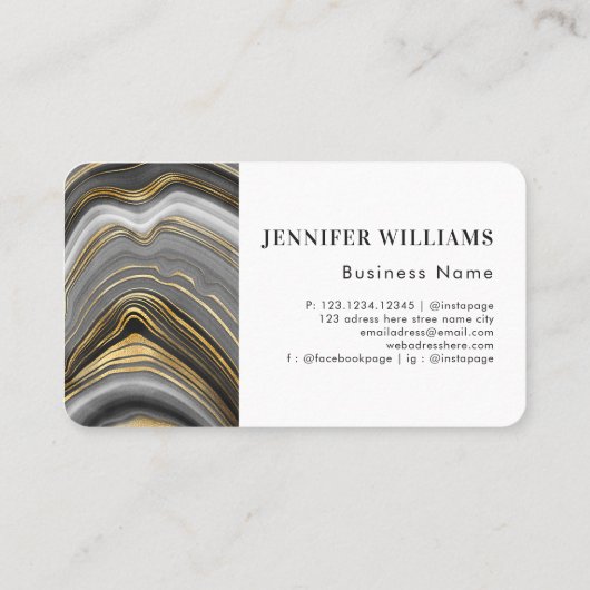 Moderne Gold Agate Stone Monogram Professional Visitekaartje (Achterkant)