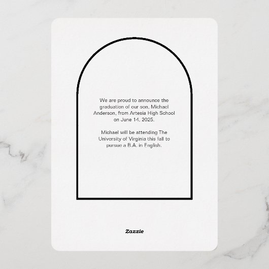 Moderne Gold Arch Foto Afstuderen Aankondiging (Achterkant)