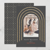 Moderne Gold Arches Foto: Dark Grey Feestdagenkaart (Voorkant / Achterkant)