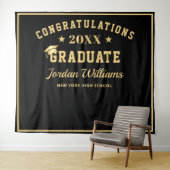 Moderne Gold Black Afstuderen Photo Booth Backdrop Wandkleed (In Situ (horizontaal))