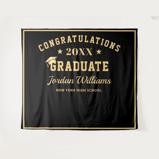 Moderne Gold Black Afstuderen Photo Booth Backdrop Wandkleed (Voorkant (horizontaal))