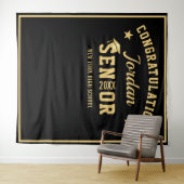 Moderne Gold Black Afstuderen Photo Booth Backdrop Wandkleed (In Situ (horizontaal))