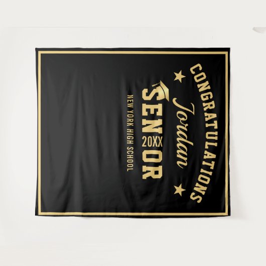 Moderne Gold Black Afstuderen Photo Booth Backdrop Wandkleed (Voorkant (horizontaal))