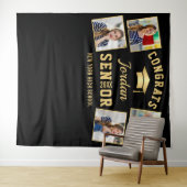 Moderne Gold Black Afstuderen Photo Booth Backdrop Wandkleed (In Situ (horizontaal))