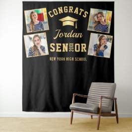 Moderne Gold Black Afstuderen Photo Booth Backdrop Wandkleed