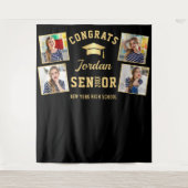 Moderne Gold Black Afstuderen Photo Booth Backdrop Wandkleed (Voorkant)