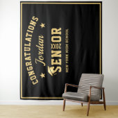 Moderne Gold Black Afstuderen Photo Booth Backdrop Wandkleed (In situ)