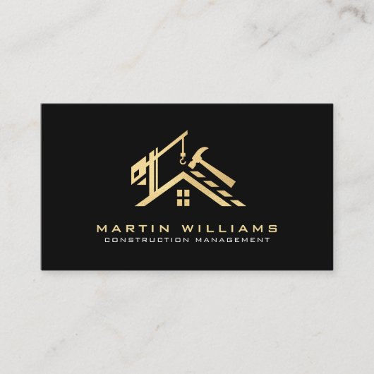 Moderne Gold & Black Building Service Visitekaartje (Voorkant)